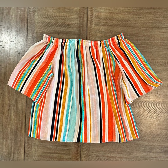 NEW Mossimo Womens Watercolor Stripe Off The Shoulder Flutter Sleeve Top ~M NWT - Picture 11 of 12
